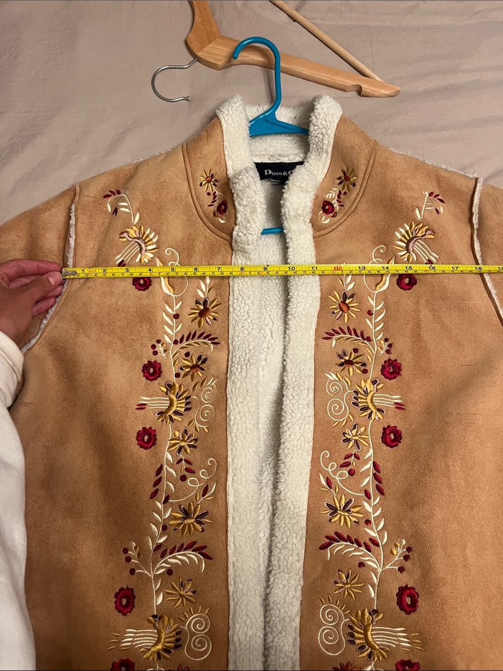 Denim&Co Tan Embroidered Faux-Shearling Trim Jacket - Picture 8 of 8